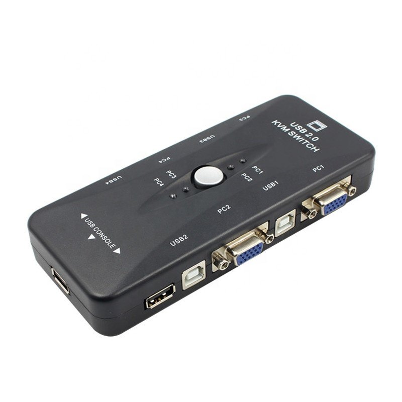 Factory 4 Port KVM Switch USB 2.0 VGA Splitter 4 in 1 out Printer Mouse Keyboard Share Switcher 1920*1440 VGA Switch Box Adapter