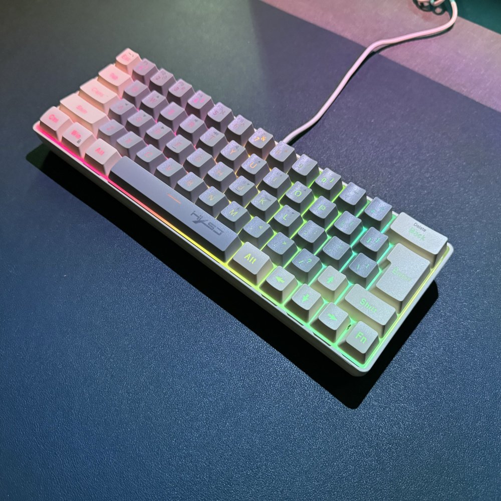 Hot Sale HXSJ V400 Compact 63-Keys RGB Backlit Wired Gaming Keyboard ABS Keycap Portable Ergonomic Design Multi-Keys Gamers