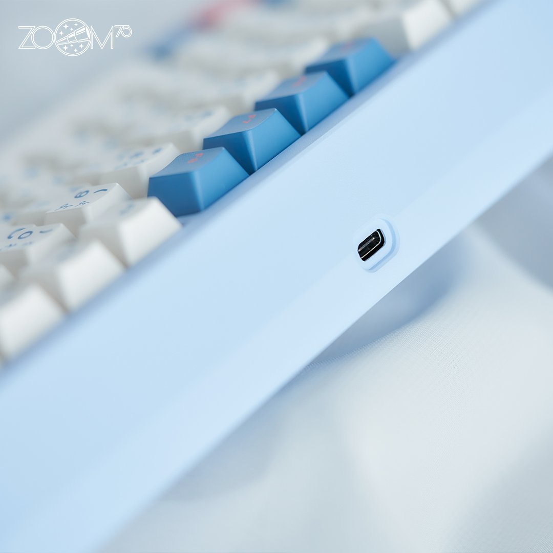 Gasket Mount Gaming Keyboard Barebone Kit ZOOM75 with Aluminium Knob and Weight Blue Color