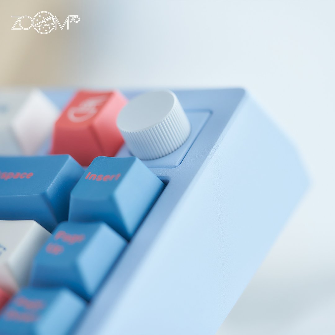 Gasket Mount Gaming Keyboard Barebone Kit ZOOM75 with Aluminium Knob and Weight Blue Color