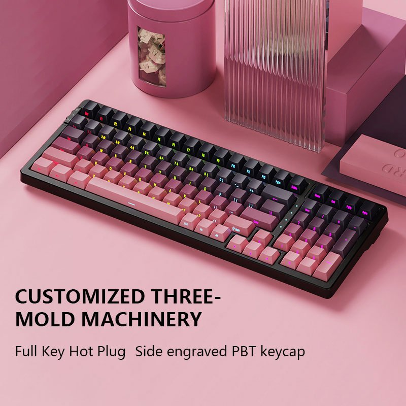 100-Key Hot-Swappable Mechanical Gaming Keyboard with Triple Mode Connectivity Bluetooth/2.4G/Wired & PBT Side-Printed Keycaps.