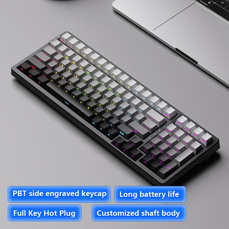 100-Key Hot-Swappable Mechanical Gaming Keyboard with Triple Mode Connectivity Bluetooth/2.4G/Wired & PBT Side-Printed Keycaps.