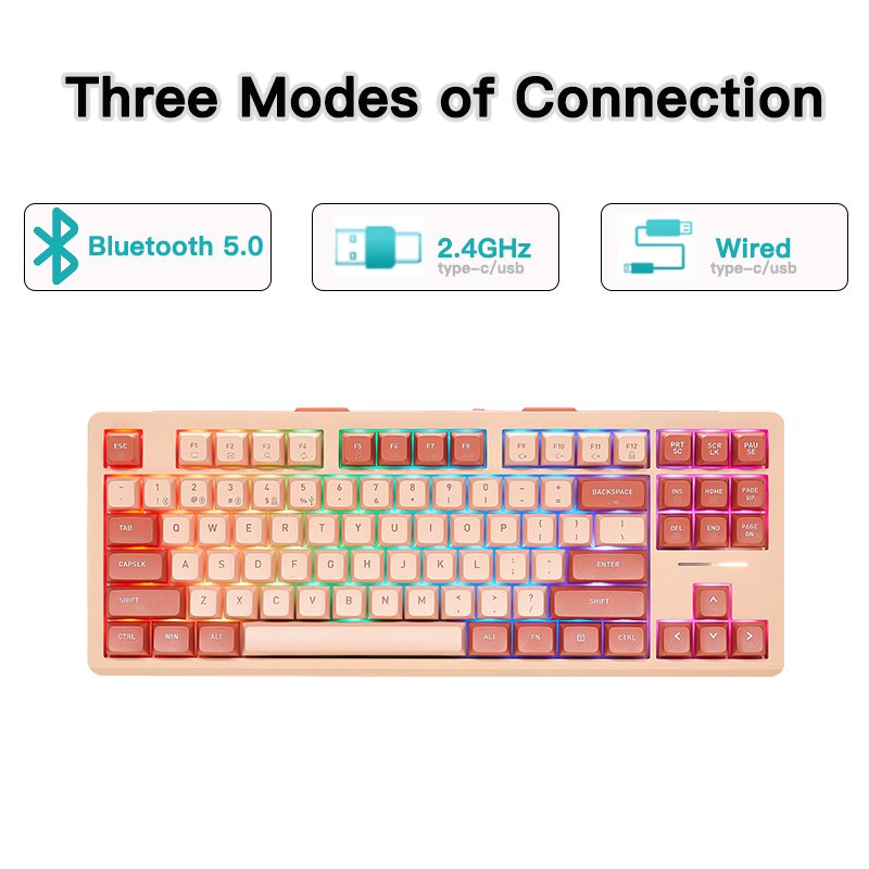 New Arrival Professional 87 Key RGB Backlit 80 Percent Wireless Hot Swap Desktop USB Type-c Mechanical Gaming Keyboard