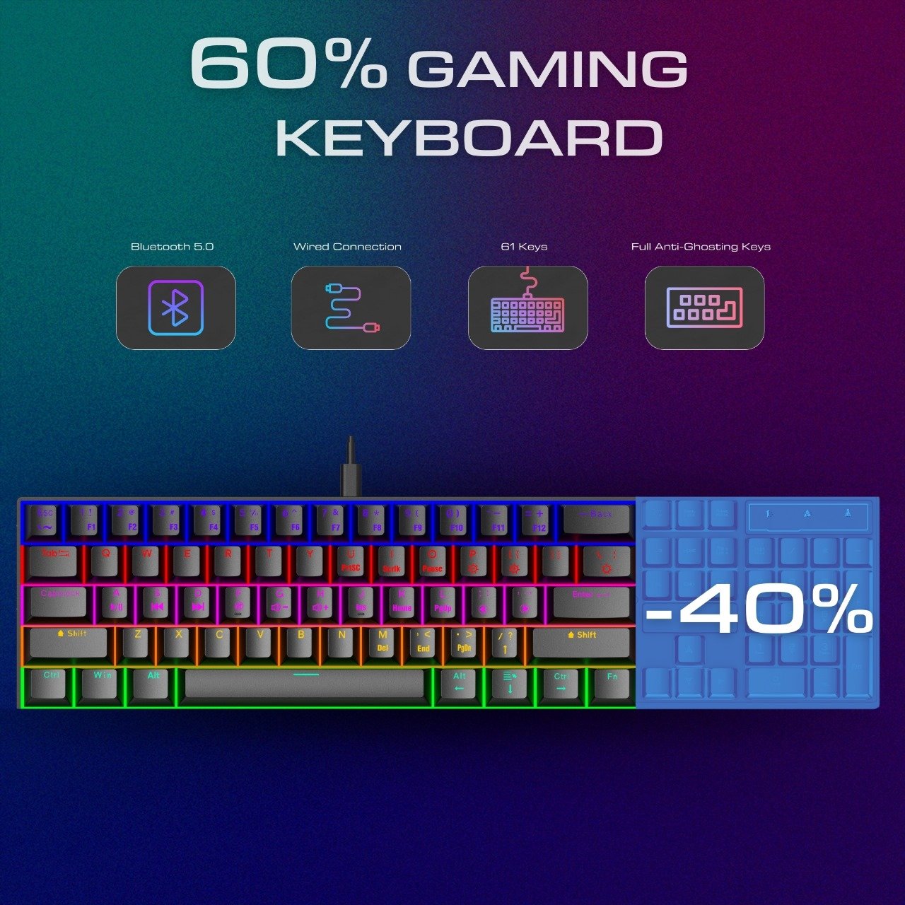 Custom Arabic French 61 Keys Gaming Keyboard Gateron Switch mechanical keyboard LED Backlit Gamer Mechanical Game Keyboard