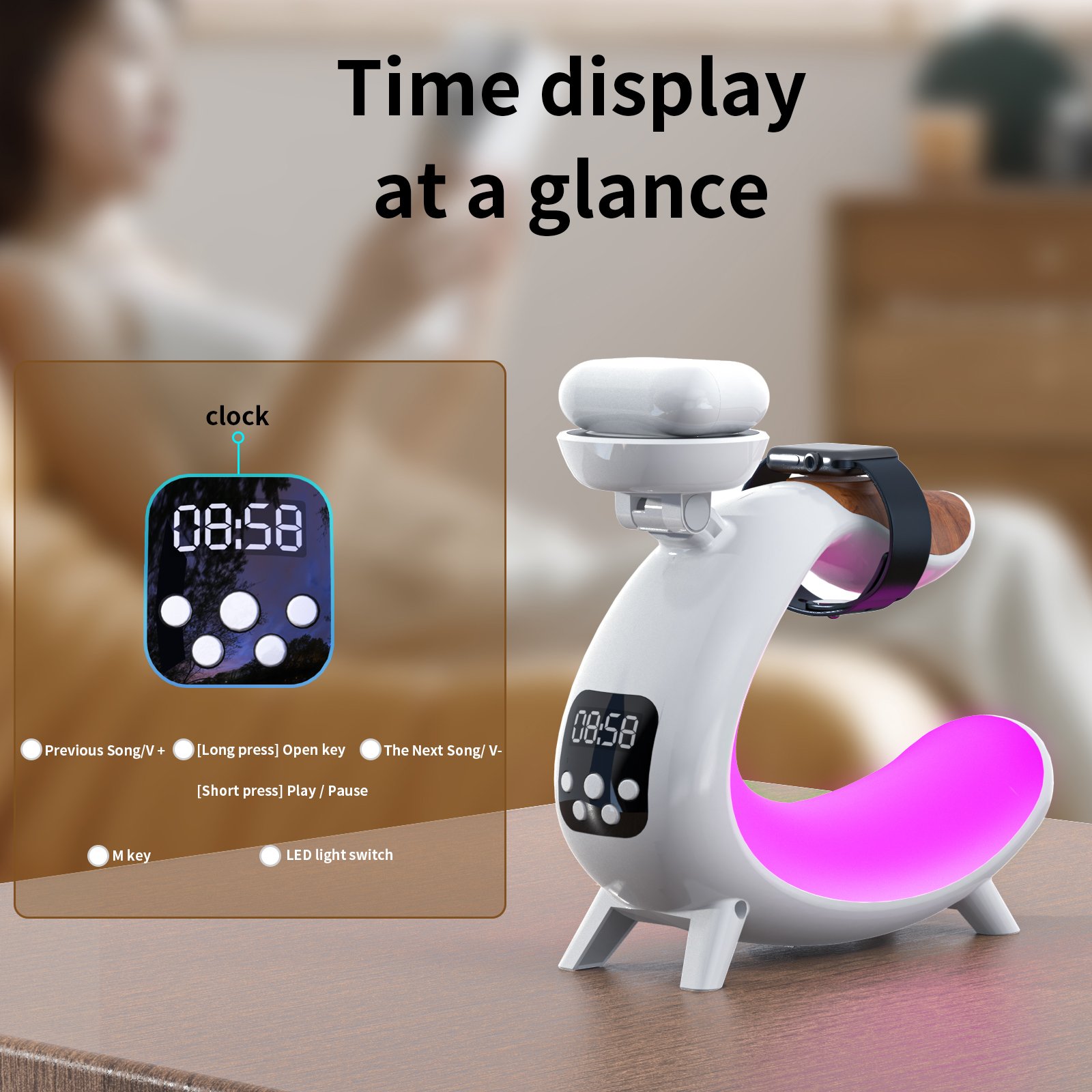 New Multifunctional Cell Phone Wireless Charging Alarm Clock Wireless Fast Charging Night Light 3 In 1 Fashion Table Lamp