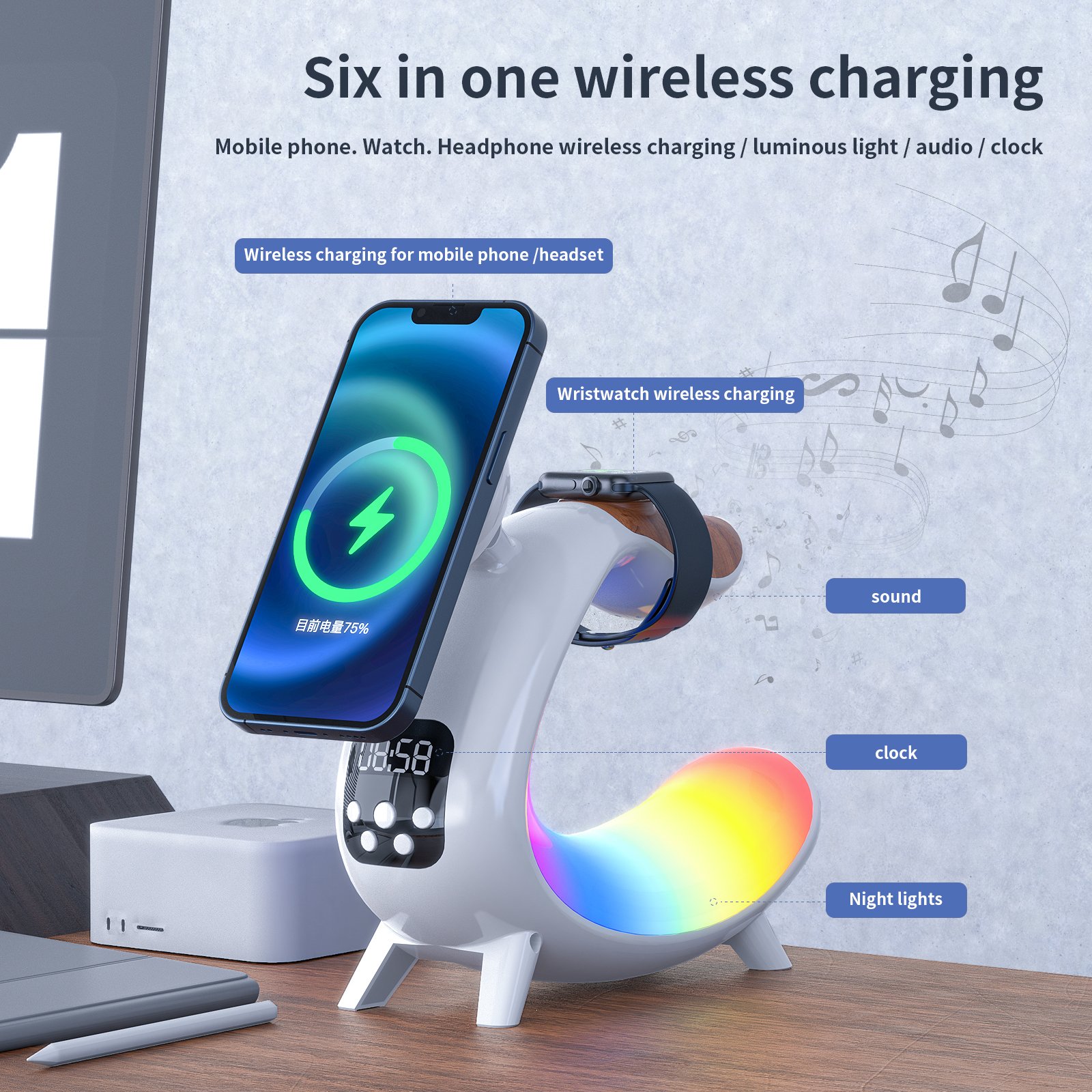 New Multifunctional Cell Phone Wireless Charging Alarm Clock Wireless Fast Charging Night Light 3 In 1 Fashion Table Lamp