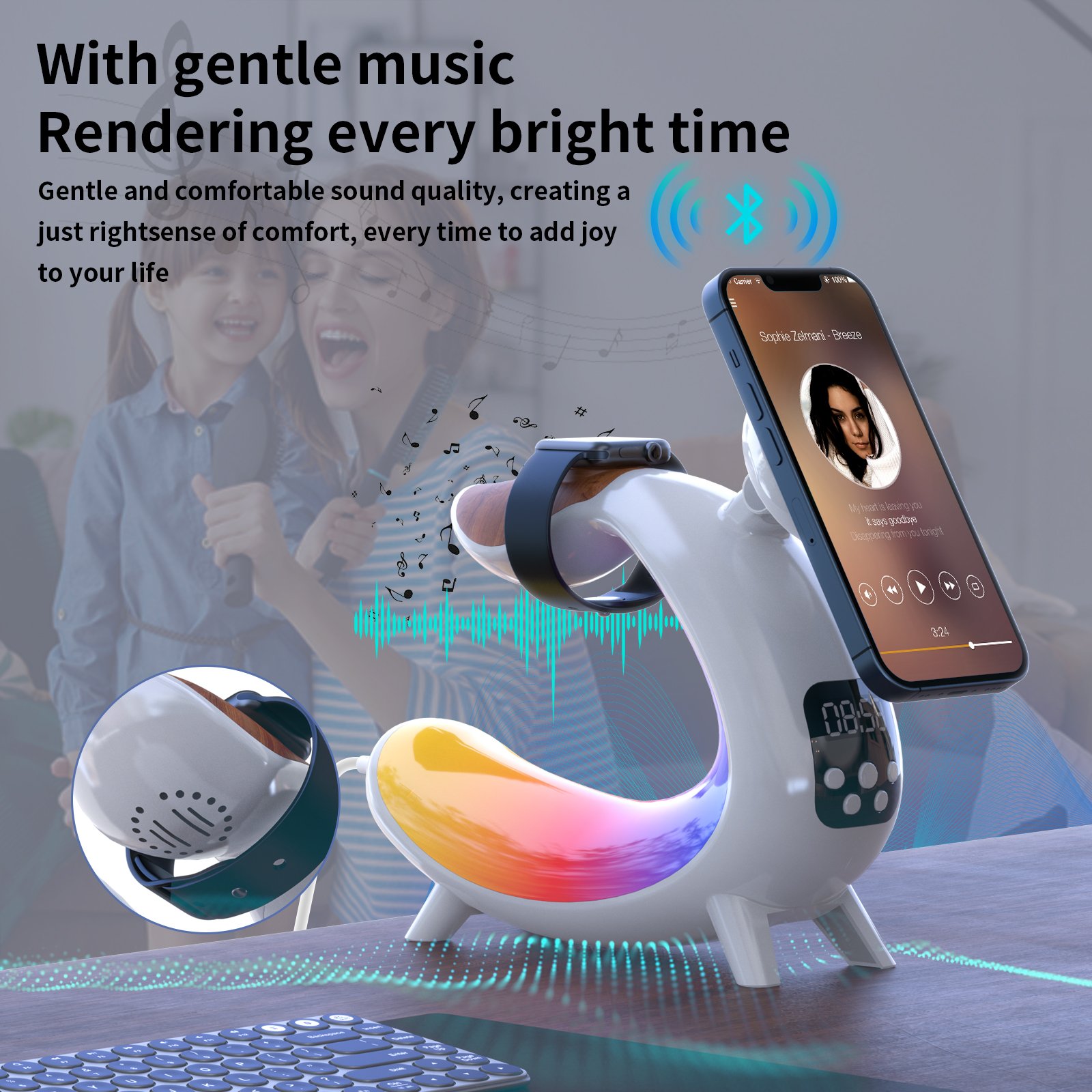 New Multifunctional Cell Phone Wireless Charging Alarm Clock Wireless Fast Charging Night Light 3 In 1 Fashion Table Lamp