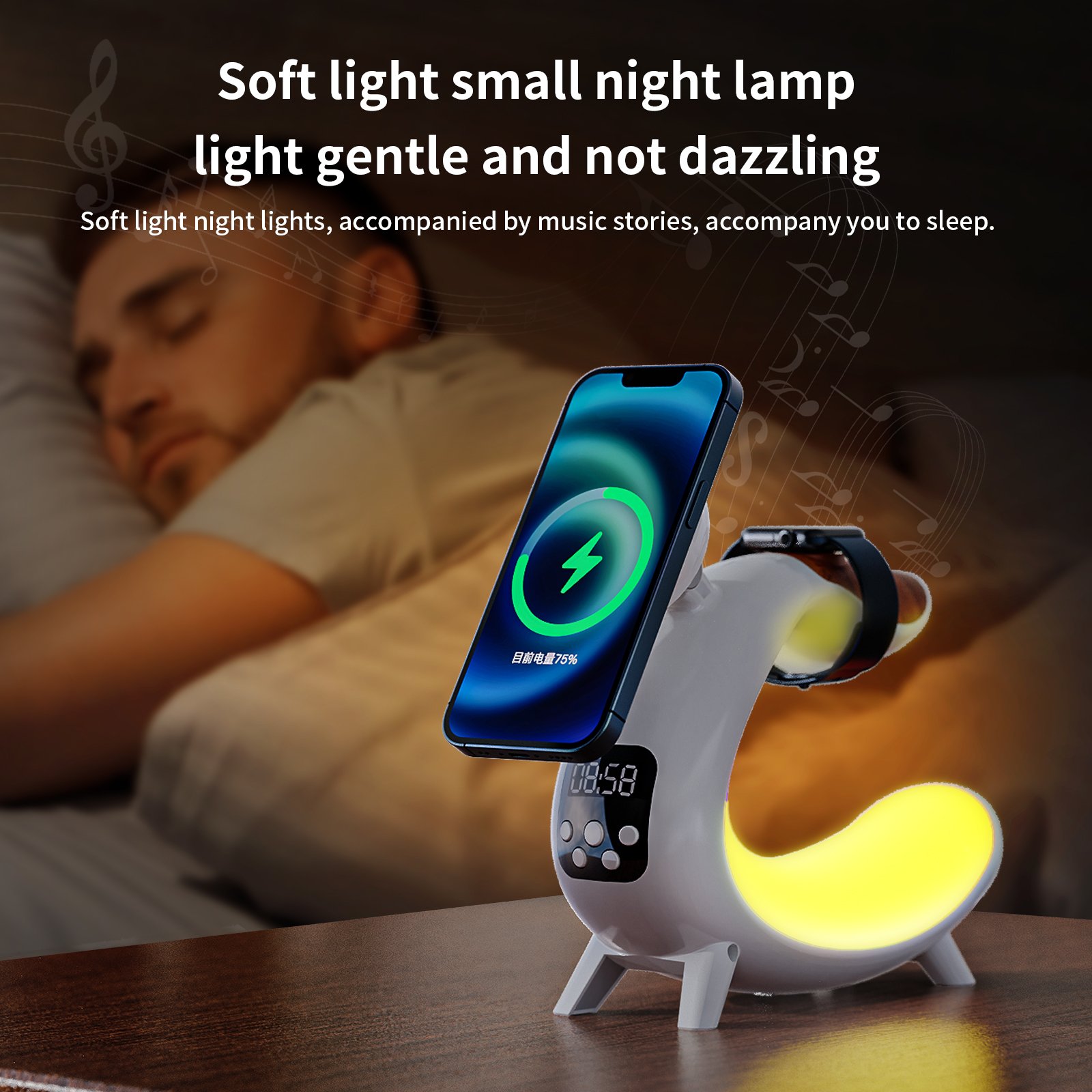 New Multifunctional Cell Phone Wireless Charging Alarm Clock Wireless Fast Charging Night Light 3 In 1 Fashion Table Lamp