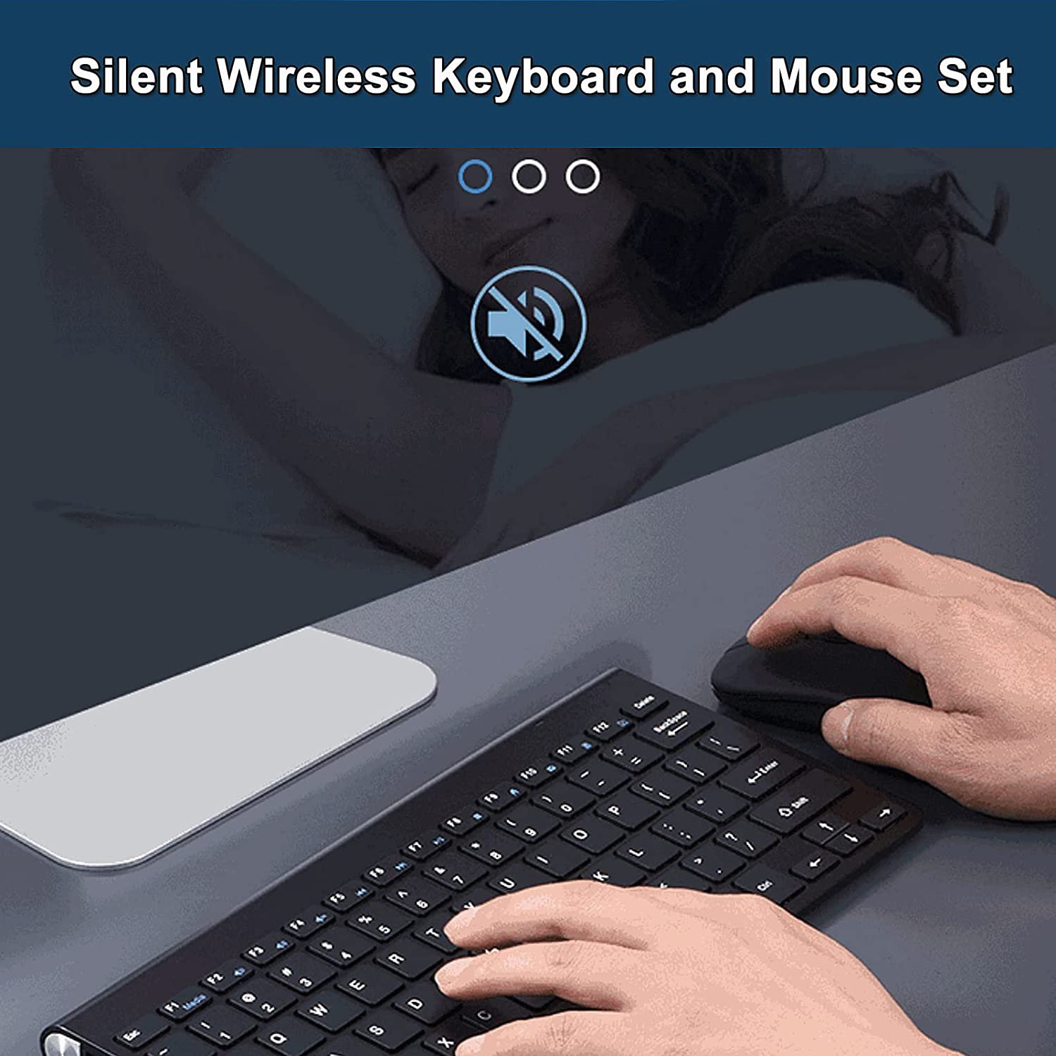 Office Feel Laptop 2.4G Plug And Play Scissor Switch Silent Wireless Keyboard and Mouse Combos For Computer, Laptop and PC