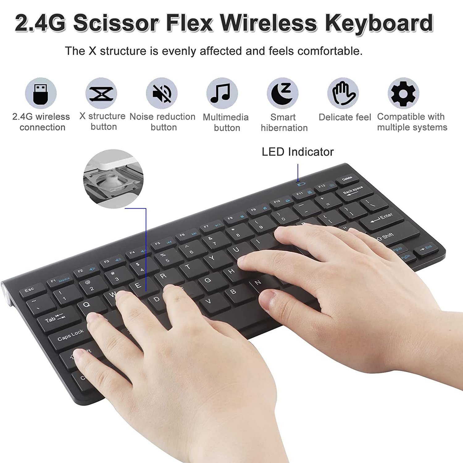 Office Feel Laptop 2.4G Plug And Play Scissor Switch Silent Wireless Keyboard and Mouse Combos For Computer, Laptop and PC
