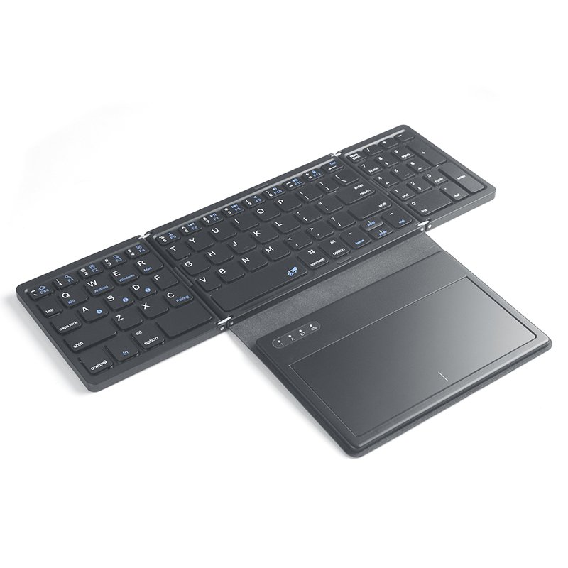 B055 Hot slim Tri-fold Wireless keyboard touchpad leather cover foldable blue tooth keyboard