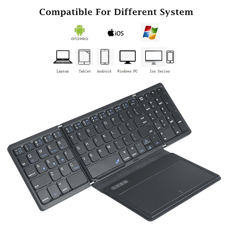 B055 Hot slim Tri-fold Wireless keyboard touchpad leather cover foldable blue tooth keyboard