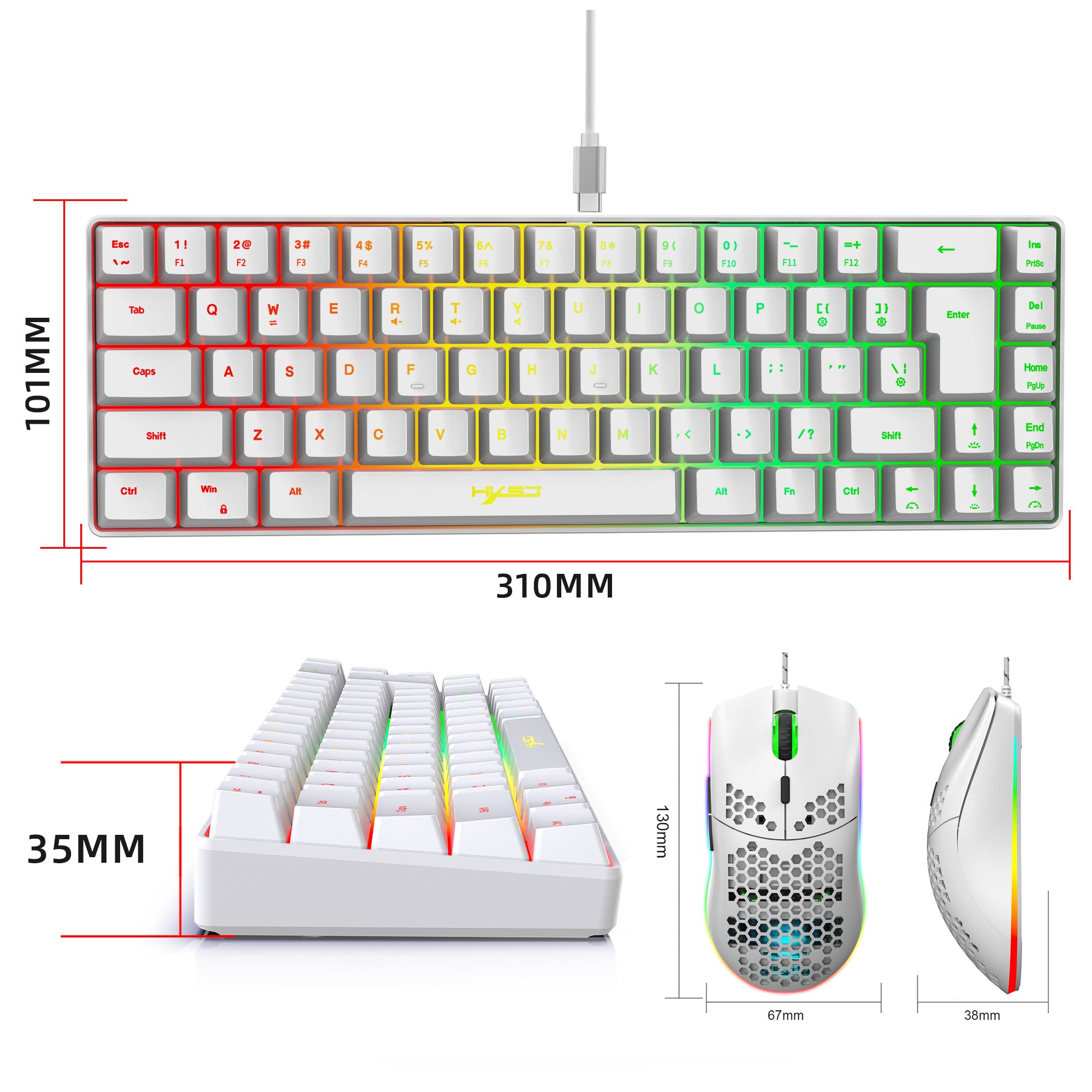 Hot quality HXSJ lightweight honeycomb wired mouse RGB backlit mechanical feel gaming mouse keyboard combos set for gaming