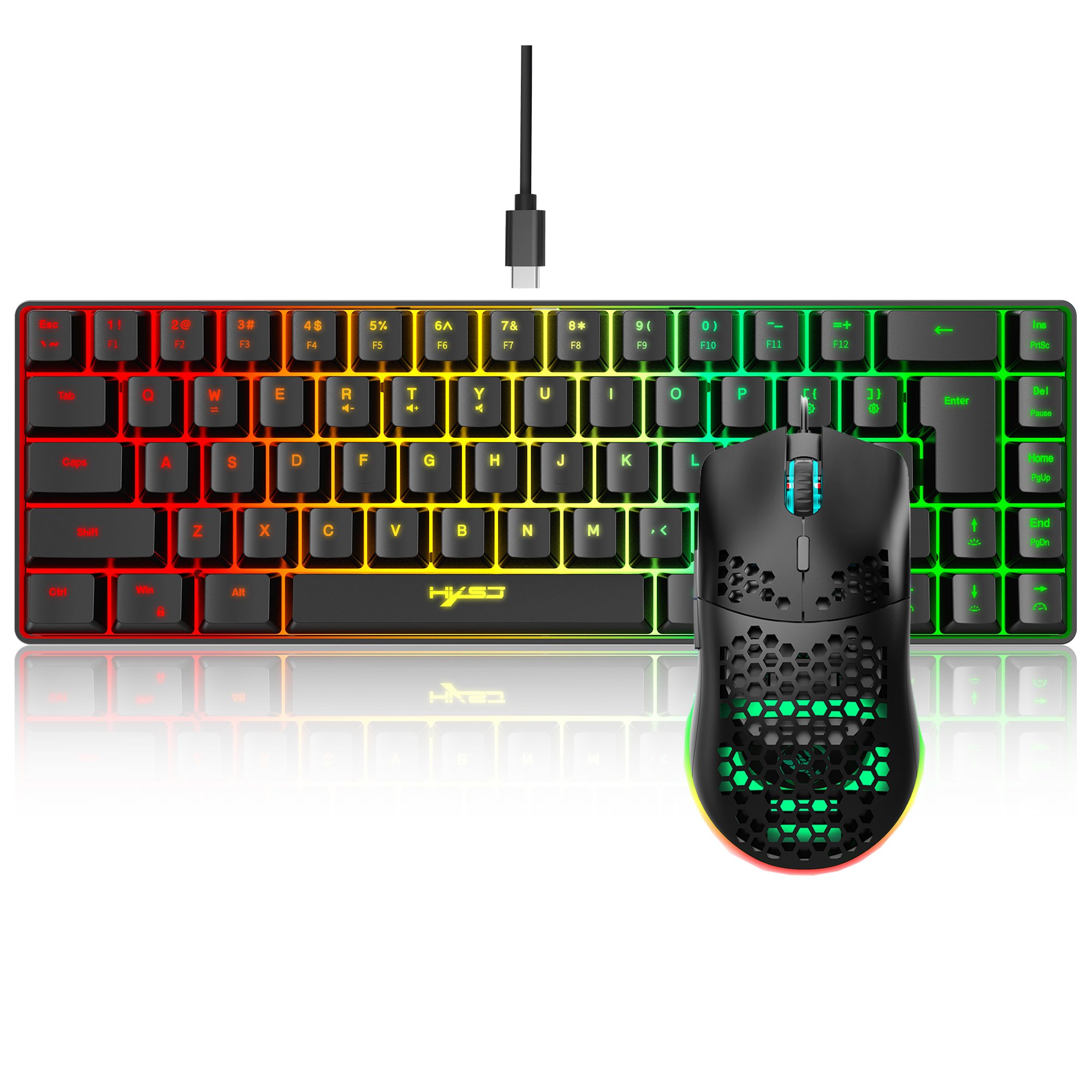 Hot quality HXSJ lightweight honeycomb wired mouse RGB backlit mechanical feel gaming mouse keyboard combos set for gaming