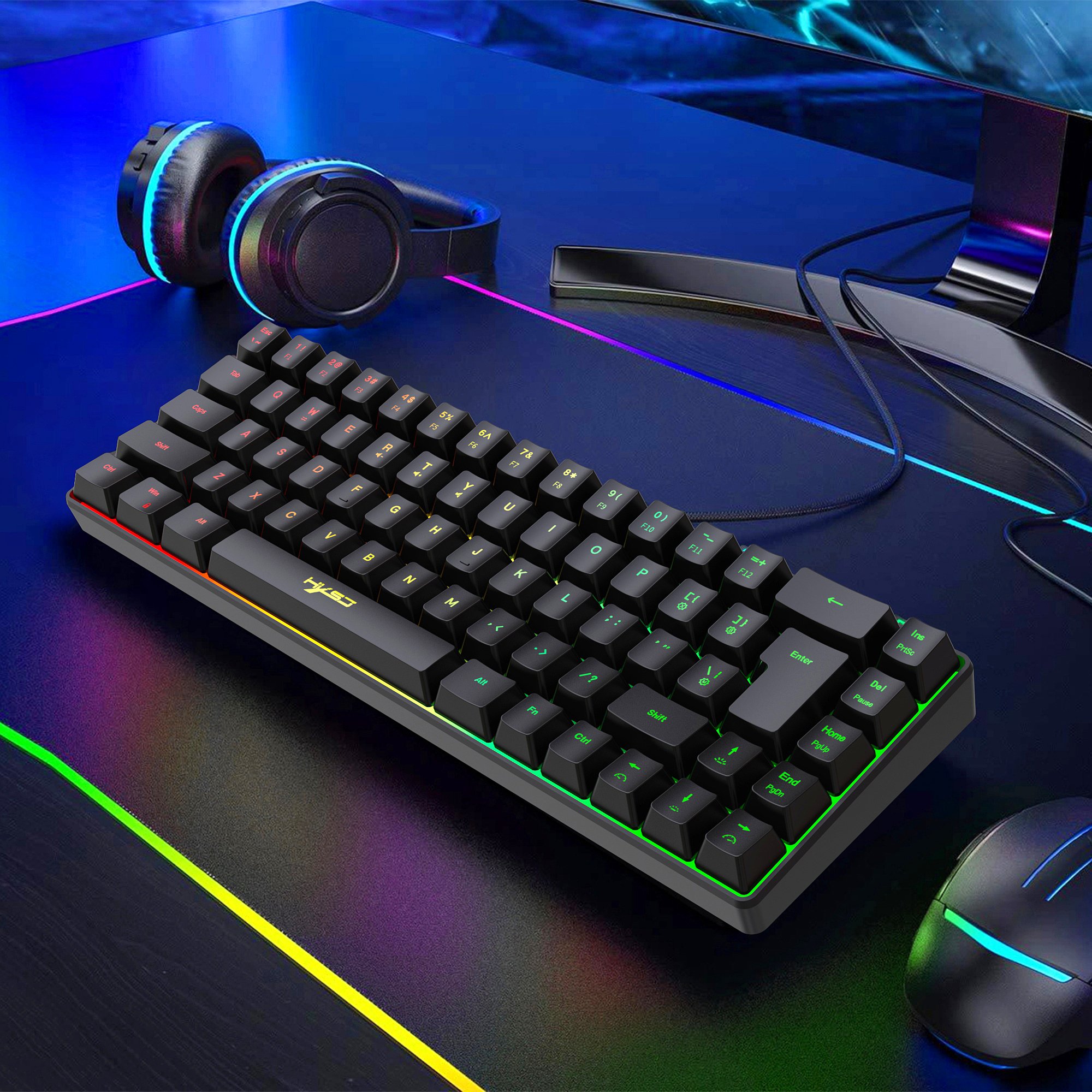 Hot quality HXSJ lightweight honeycomb wired mouse RGB backlit mechanical feel gaming mouse keyboard combos set for gaming