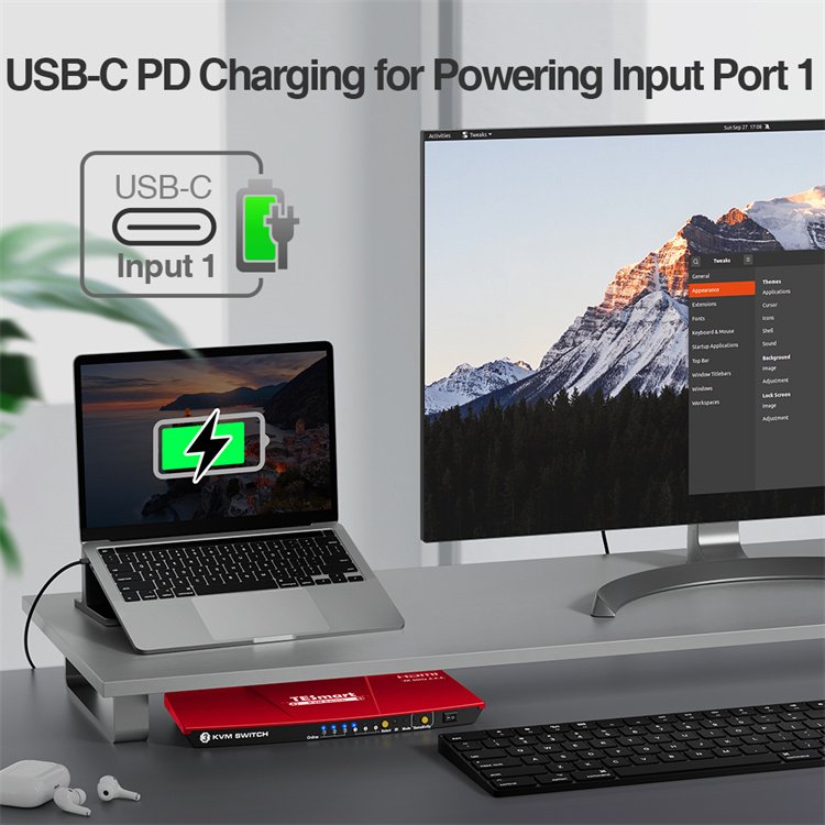 TESmart 3x1 USB C KVM Switch Support 4K 60HZ HDCP 2.2 Analog L/R HDR 10 EDID Emulators Type C KVM Switches