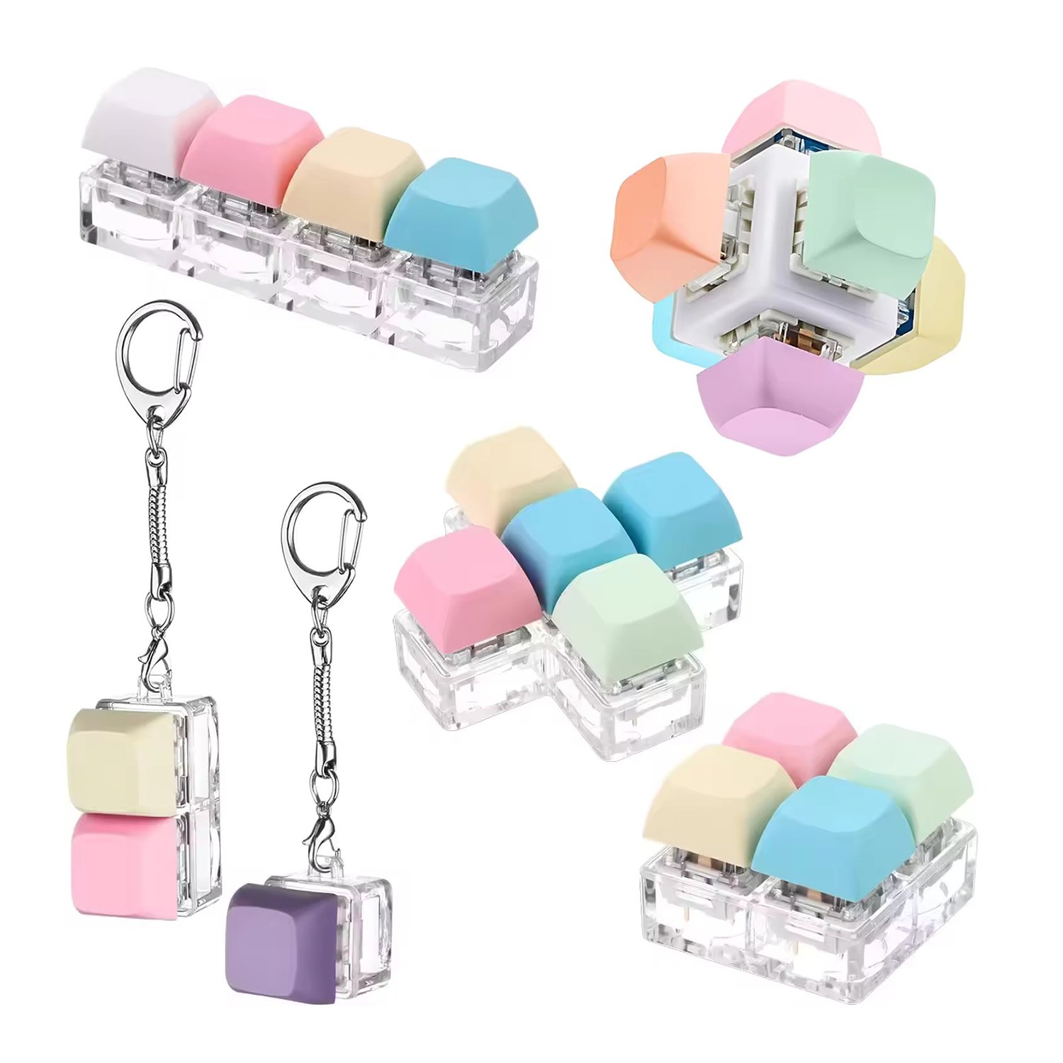 Square Shape Keyboard Fidget Keychain Decompression Toys Keyboard Fidget Clicker Finger Keyboard Toys