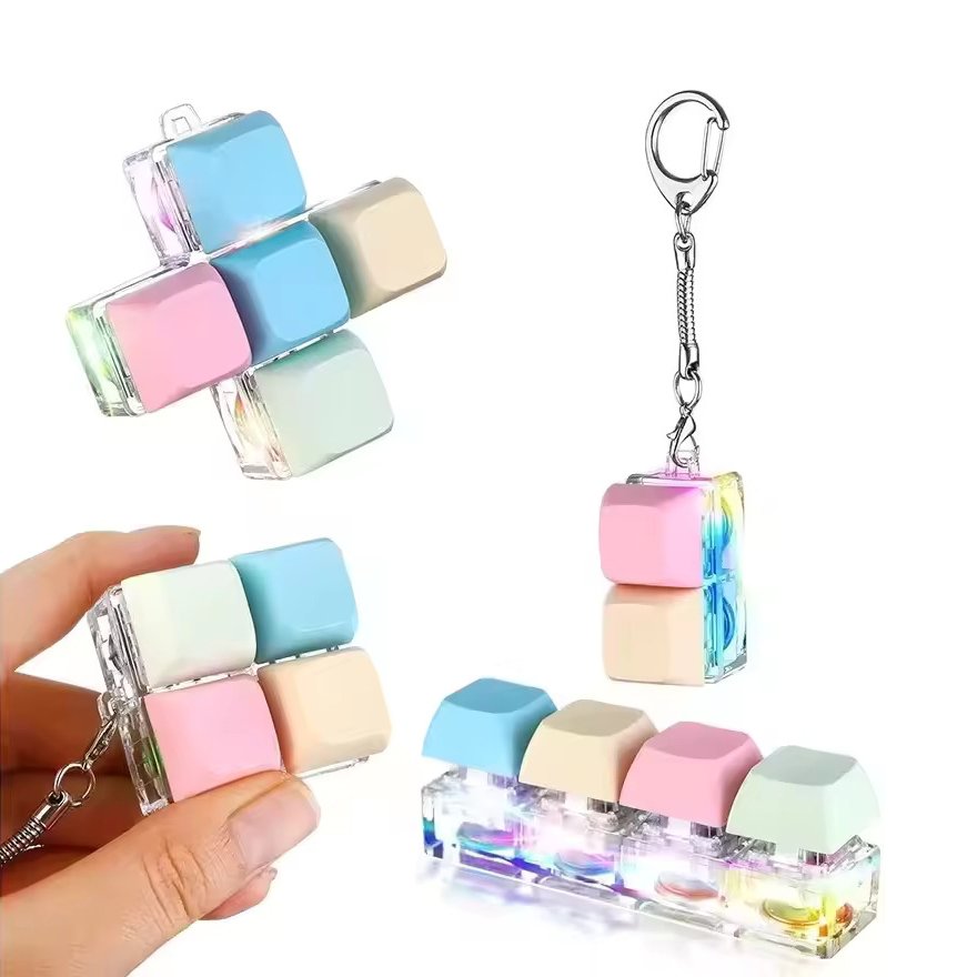 Square Shape Keyboard Fidget Keychain Decompression Toys Keyboard Fidget Clicker Finger Keyboard Toys