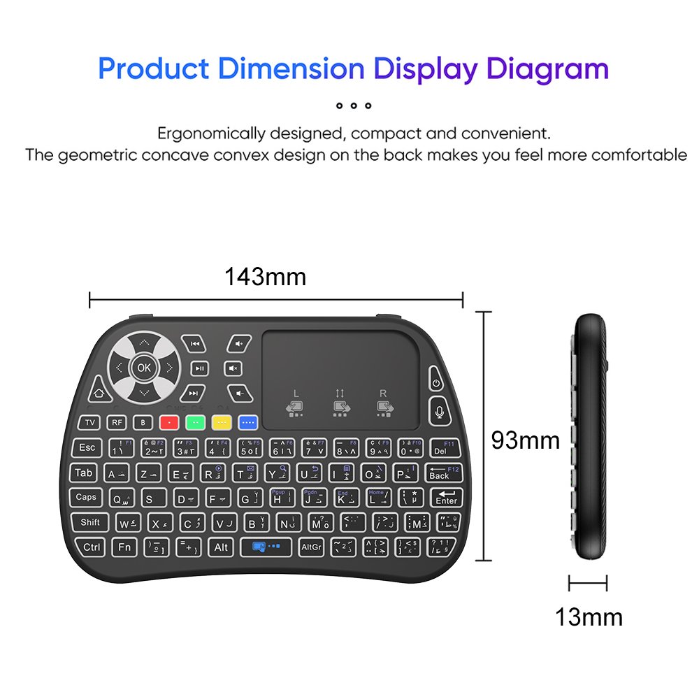 Topleo OEM Mini Keyboard Portable RGB LED colorful Backlit touchpad Wireless handheld keyboard android tv box mini keyboard