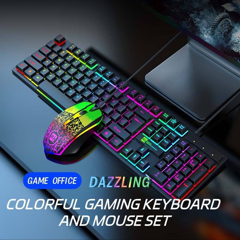 R8 RGB acklight Wired Gaming Keyboard and Mouse Combo USB Keyboard Mouse Set Game Character Luminous Keyboard Mechanical Combos