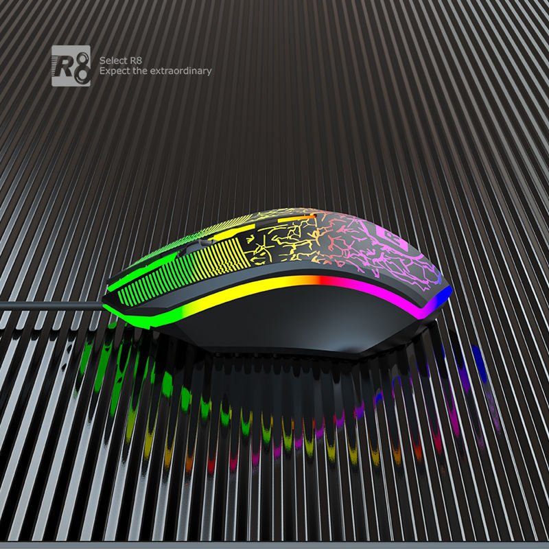 R8 RGB acklight Wired Gaming Keyboard and Mouse Combo USB Keyboard Mouse Set Game Character Luminous Keyboard Mechanical Combos
