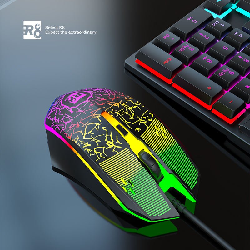 R8 RGB acklight Wired Gaming Keyboard and Mouse Combo USB Keyboard Mouse Set Game Character Luminous Keyboard Mechanical Combos