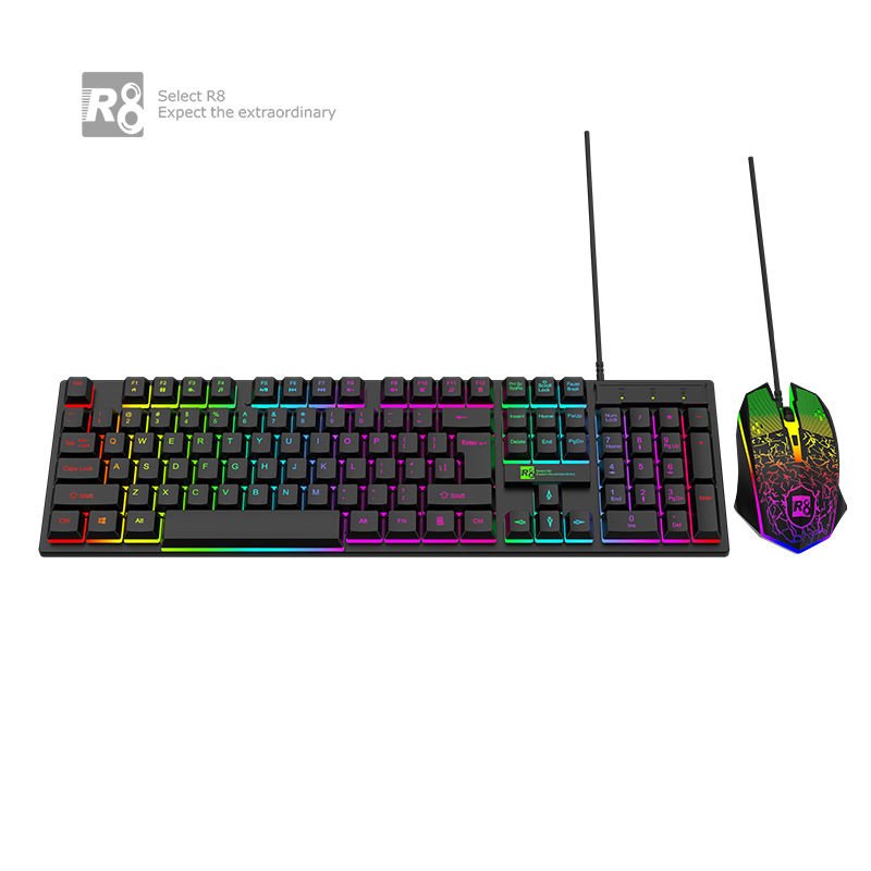 R8 RGB acklight Wired Gaming Keyboard and Mouse Combo USB Keyboard Mouse Set Game Character Luminous Keyboard Mechanical Combos