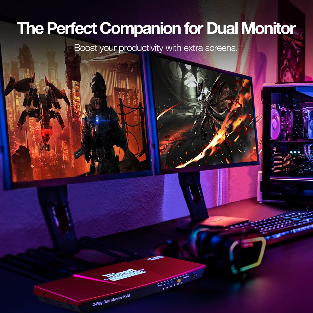 TESmart 2 Port Dual Monitor KVM Switch Kit HDMI Displayport 4K60Hz with EDID Emulation K&M Pass-through 2x2 KVM Switches