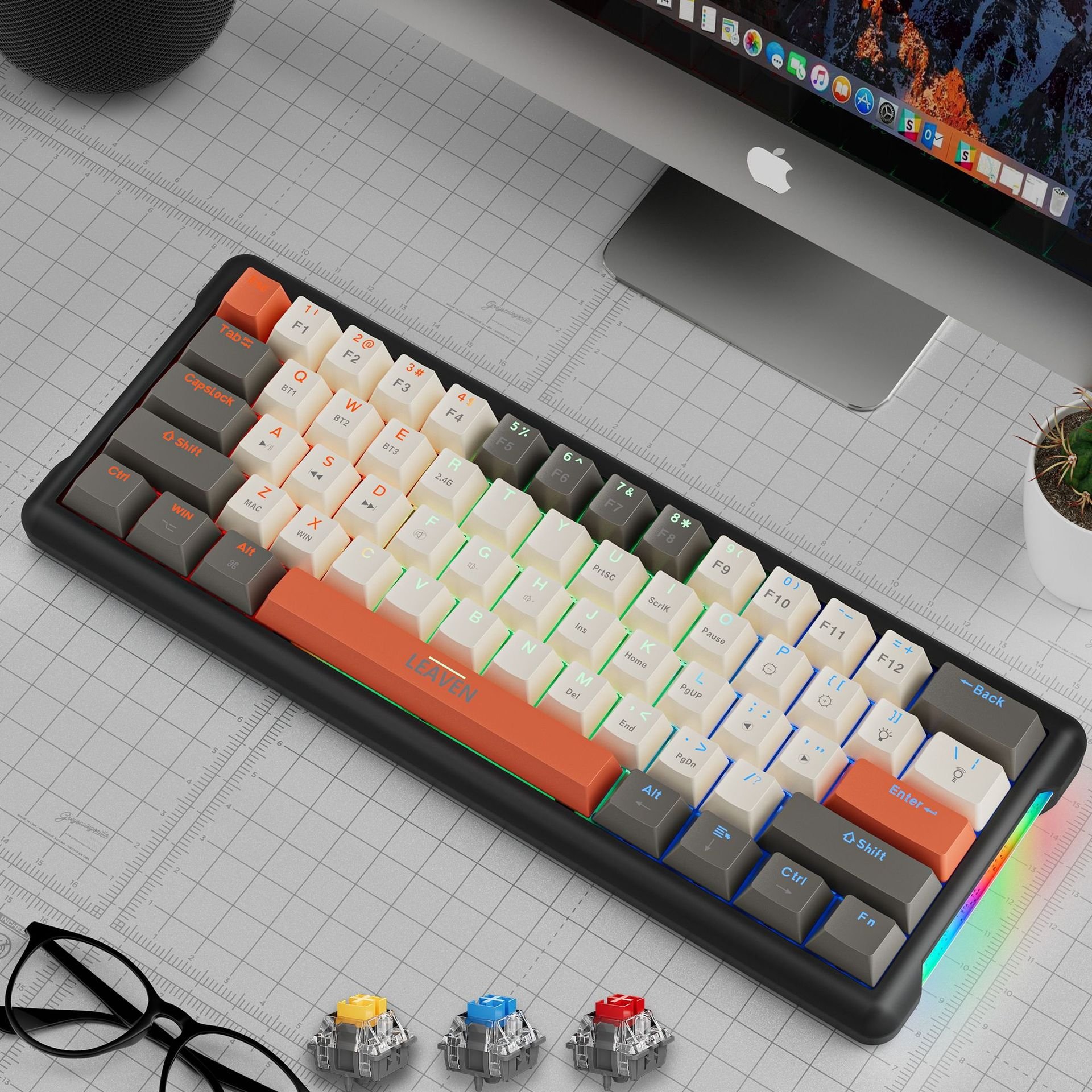 K610 Adjustable Height Rgb Keyboard Ergonomic Usb Wireless Hot Swap Mechanical Keyboards