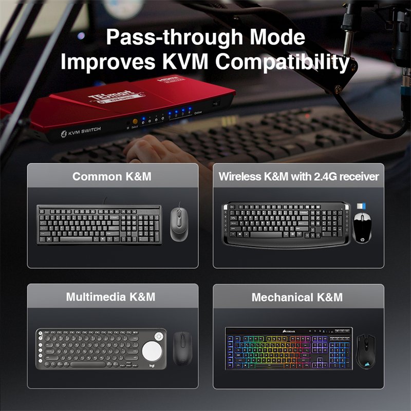 TESmart OEM ODM input 4 output1 HDMI KVM Switch HDCP 2.2 EDID 4K60Hz KVM Switch For Office