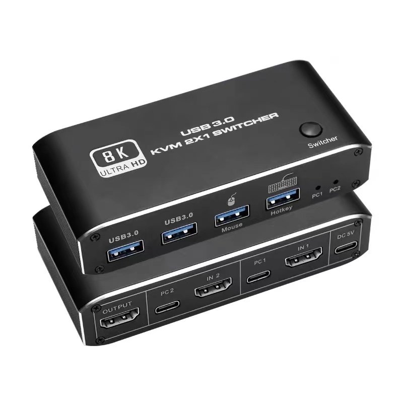HotKey 8K HDMI 2 Port USB KVM Switch HDMI2.1 Switcher Support 2PC Computers 2USB3.0 Support Blue tooth Mouse or Keyboard