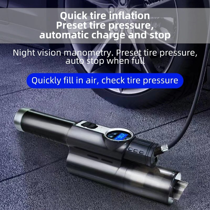 4 In 1 Mini Portable USB Charging Strong Suction Handheld Cordless Electric Home Car Vacuum Cleaner With Air Pump Pressure Gauge