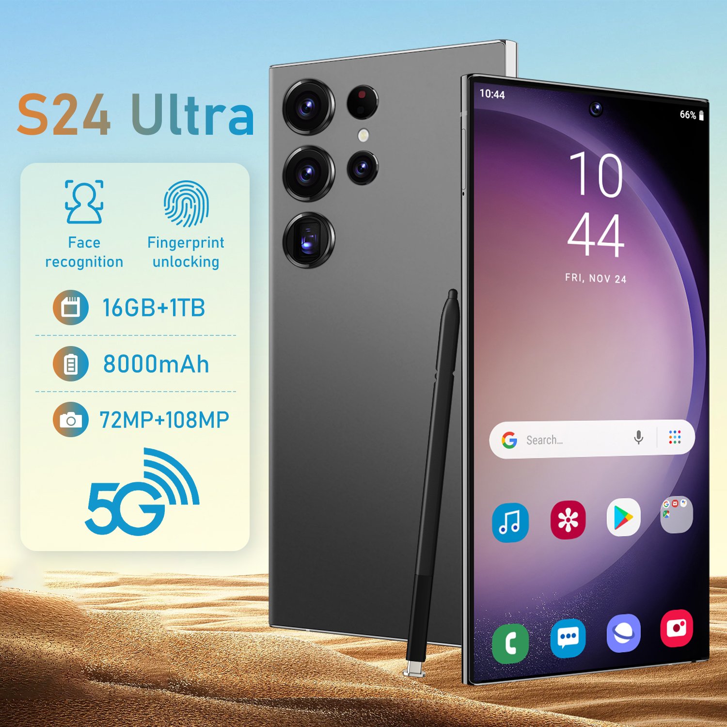 2024 Original Brand New S24 Ultra Phone 7 Inch 16GB+1TB 4G 5G Smartphone with Stylus 4 Cameras Facial Recognition Unlock Phone