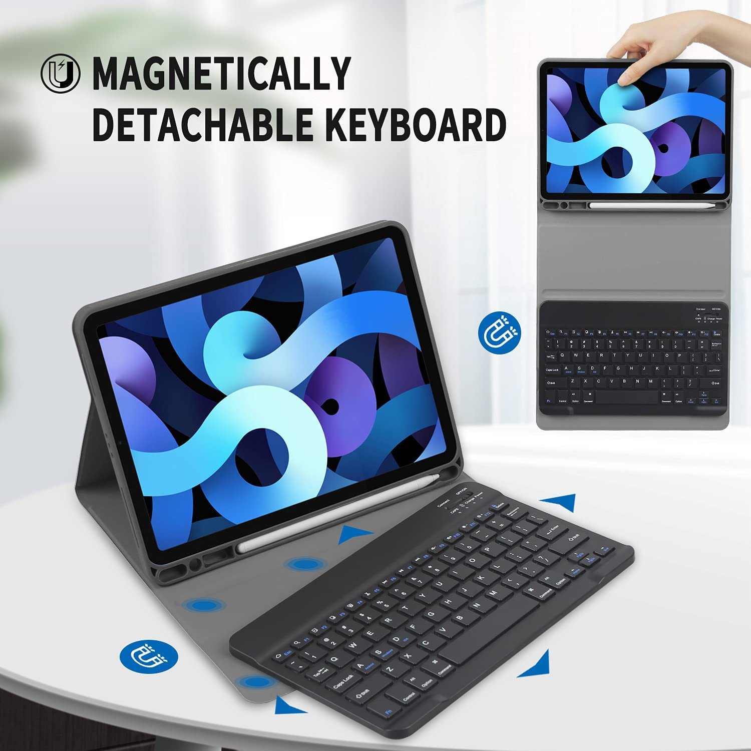 Tablet Cases For iPad 10.2 9th Generation 2021 Pro 11 Air 11 2024 With Detachable Wireless Keyboard Slim Lightweight Stand Cover