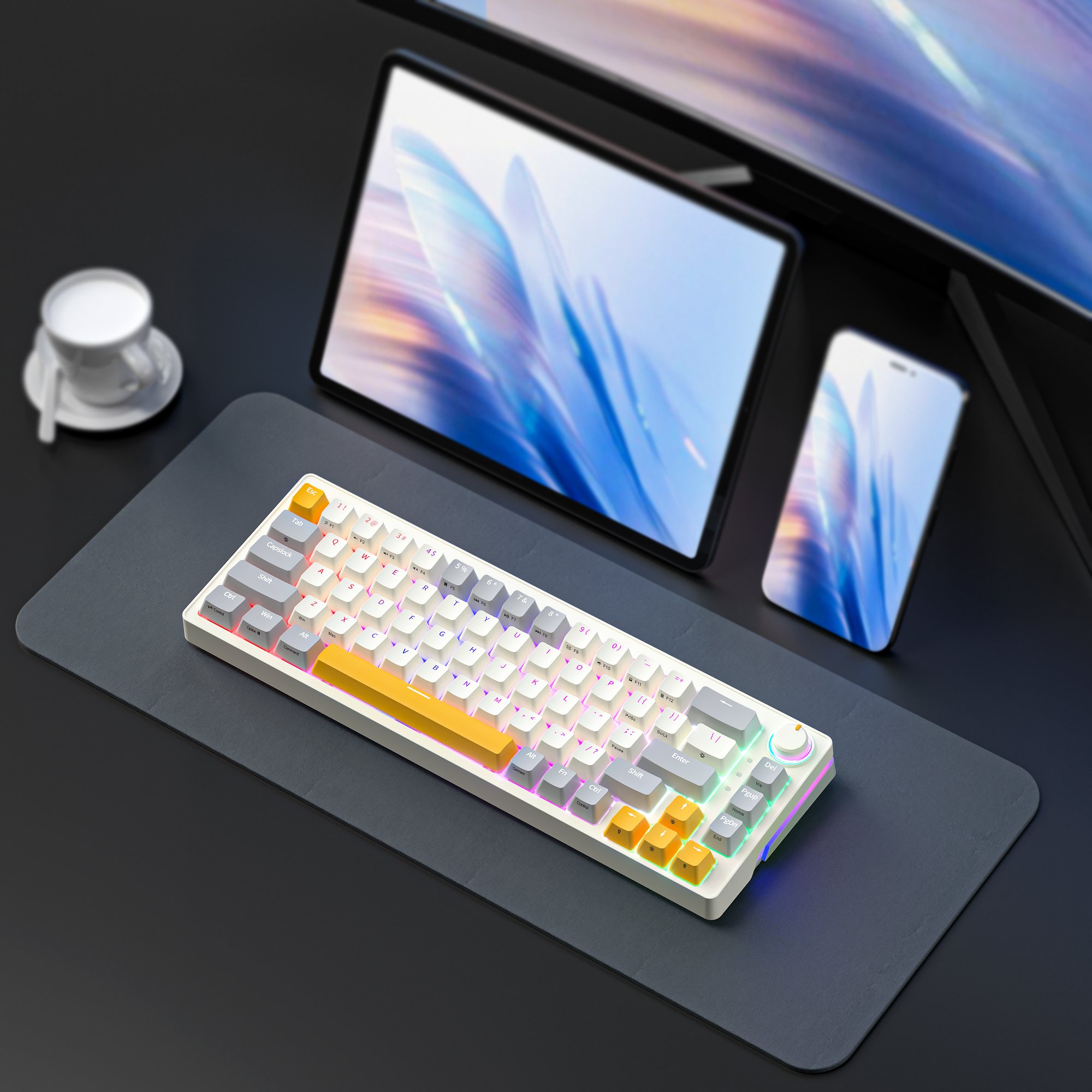 68 Keys Mechanical Gaming Keyboard Ultra Portable Mini Detachable USB Cable 16.8 Million Color LIGHTSYNC RGB Keyboard