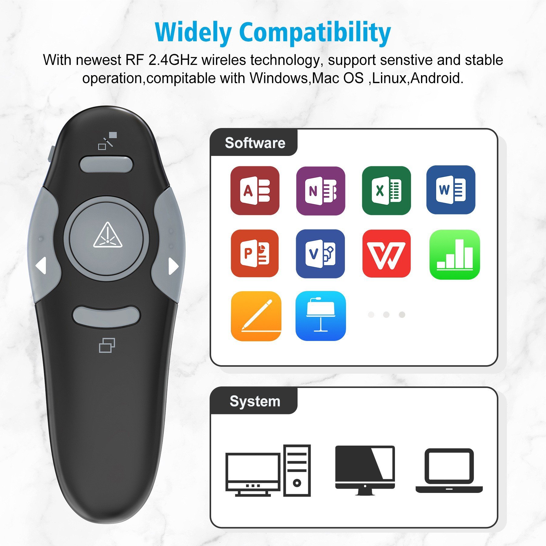 Black Wireless Keyboard Operated Remote Control Suitable For PPT Presenter For Teaching,Meeting,Presentation Laser Pointer