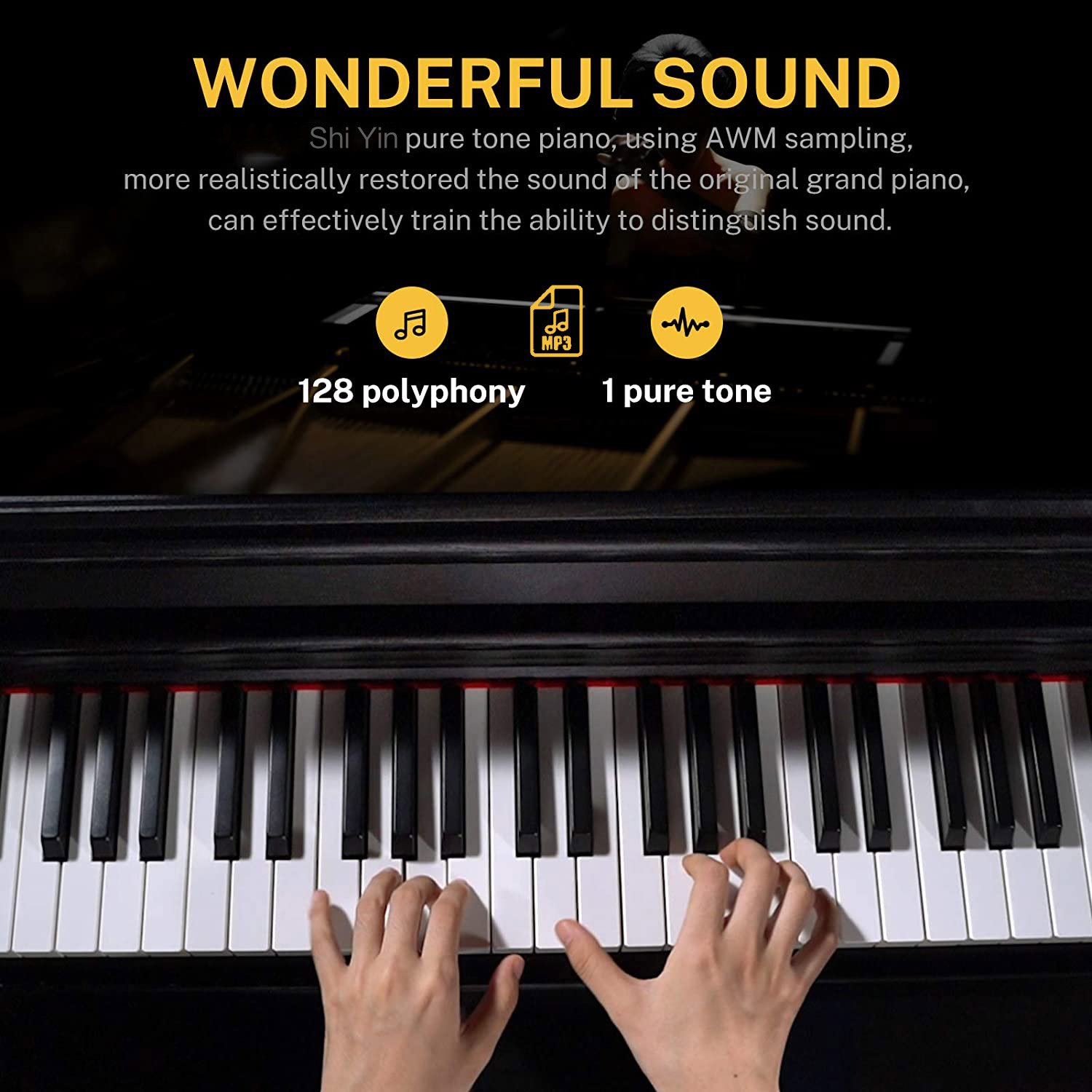 Modern Style Pvc Wood Grain Shell Upright Piano 88 Key Keyboard Music Piano Digital