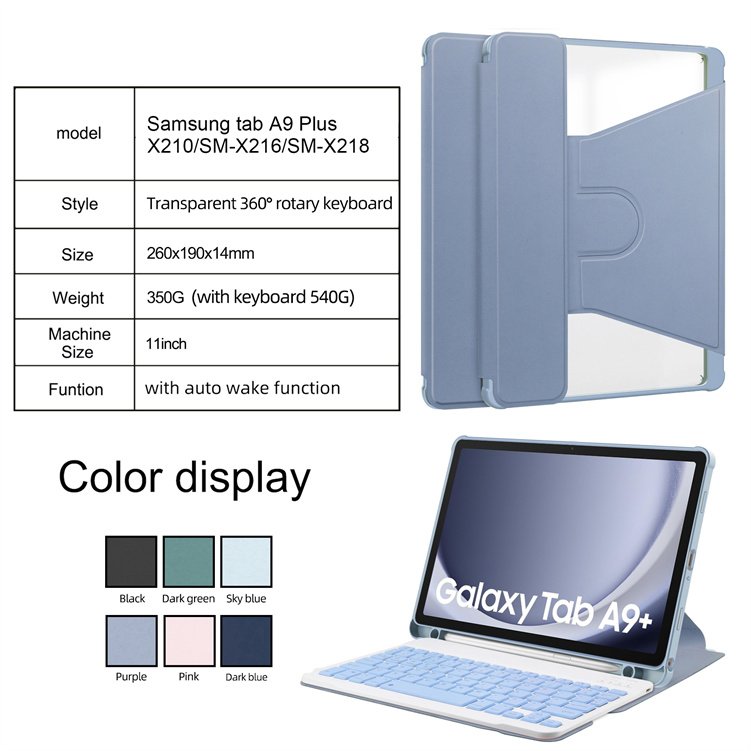 Transparent Acrylic 360 Degree Rotating Tablet Keyboard Cover Case for Samsung Galaxy Tab S6 Lite S9 S7 Fe S8 Ultra s9plus