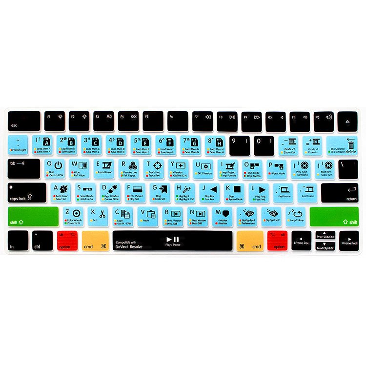 Colorful Silicone Magic Laptop DaVinci Resolve Studio Shortcuts Keyboard Cover for MacBook