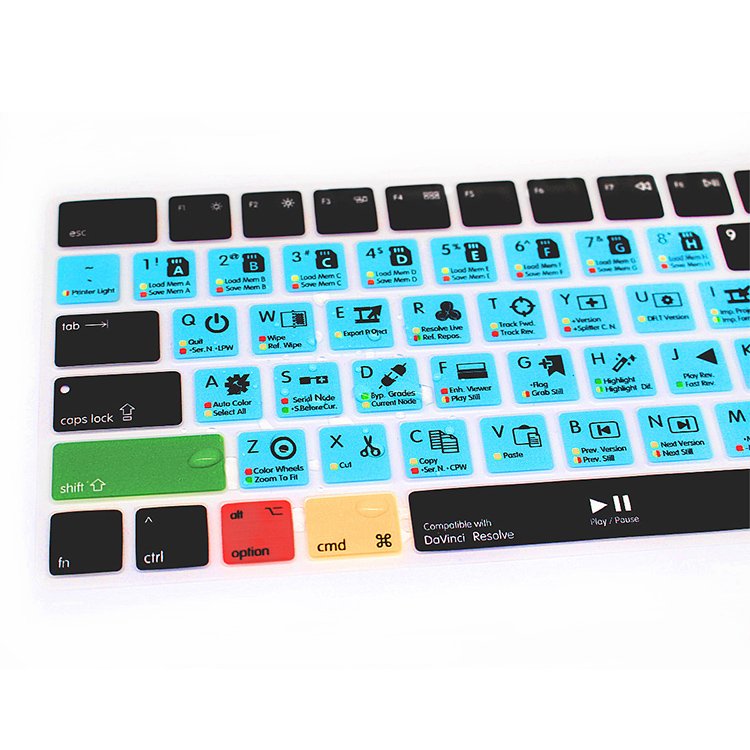 Colorful Silicone Magic Laptop DaVinci Resolve Studio Shortcuts Keyboard Cover for MacBook