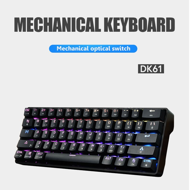 High Quality USB 61Keys Red Blue Switch PBT Keycaps Computer Mechanical Gaming Keyboard Gamer In China