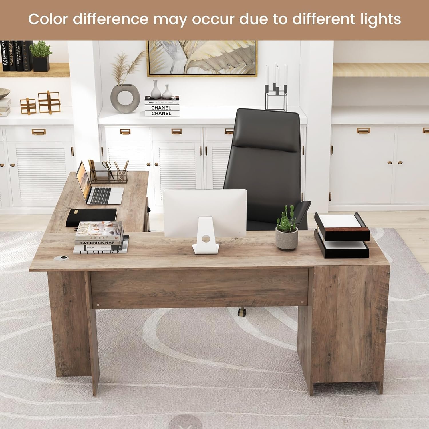 Keyboard tray, spacious corner computer desk with storage drawers and cabinets, Home desk, L-shaped desk