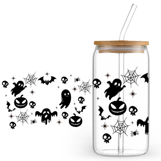 Customized Halloween ghost horror elements dtf transfer stickers uv dtf cup wrap transfers waterproof
