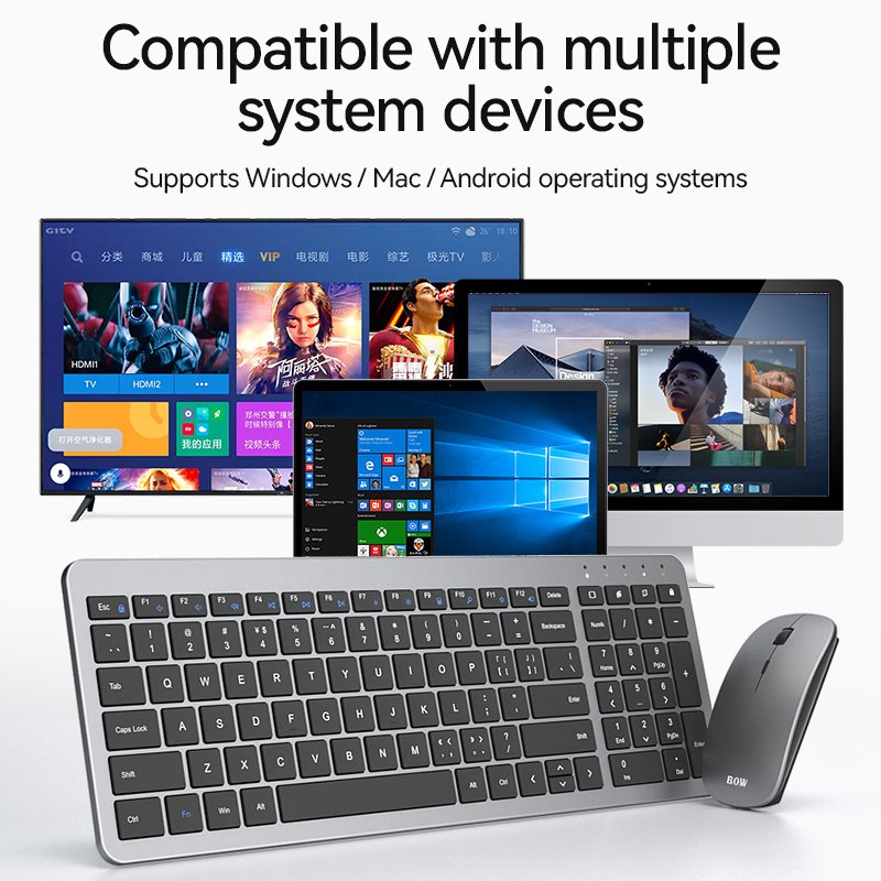 B.O.W HW198D-2 Office 2.4hz Wireless Lightweight Keyboard and Mouse Set Wholesale Price Scissor Switch Keyboards