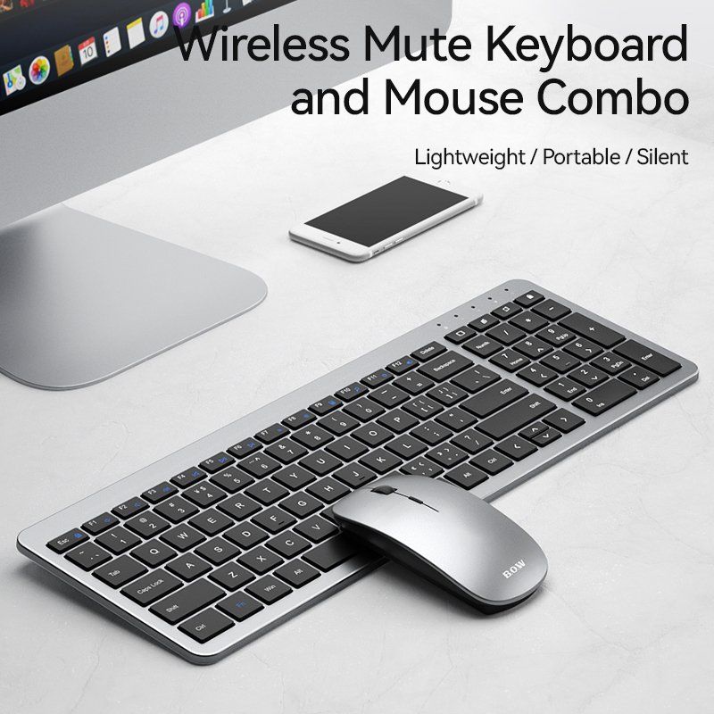 B.O.W HW198D-2 Office 2.4hz Wireless Lightweight Keyboard and Mouse Set Wholesale Price Scissor Switch Keyboards