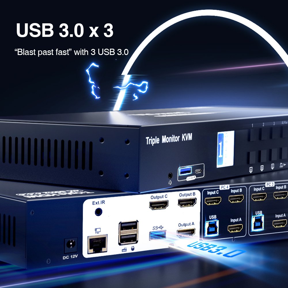 TESmart new 4 in 3 out triple-monitor kvm console switcher mixer video support 3 screen extended display hdmi kvm switch