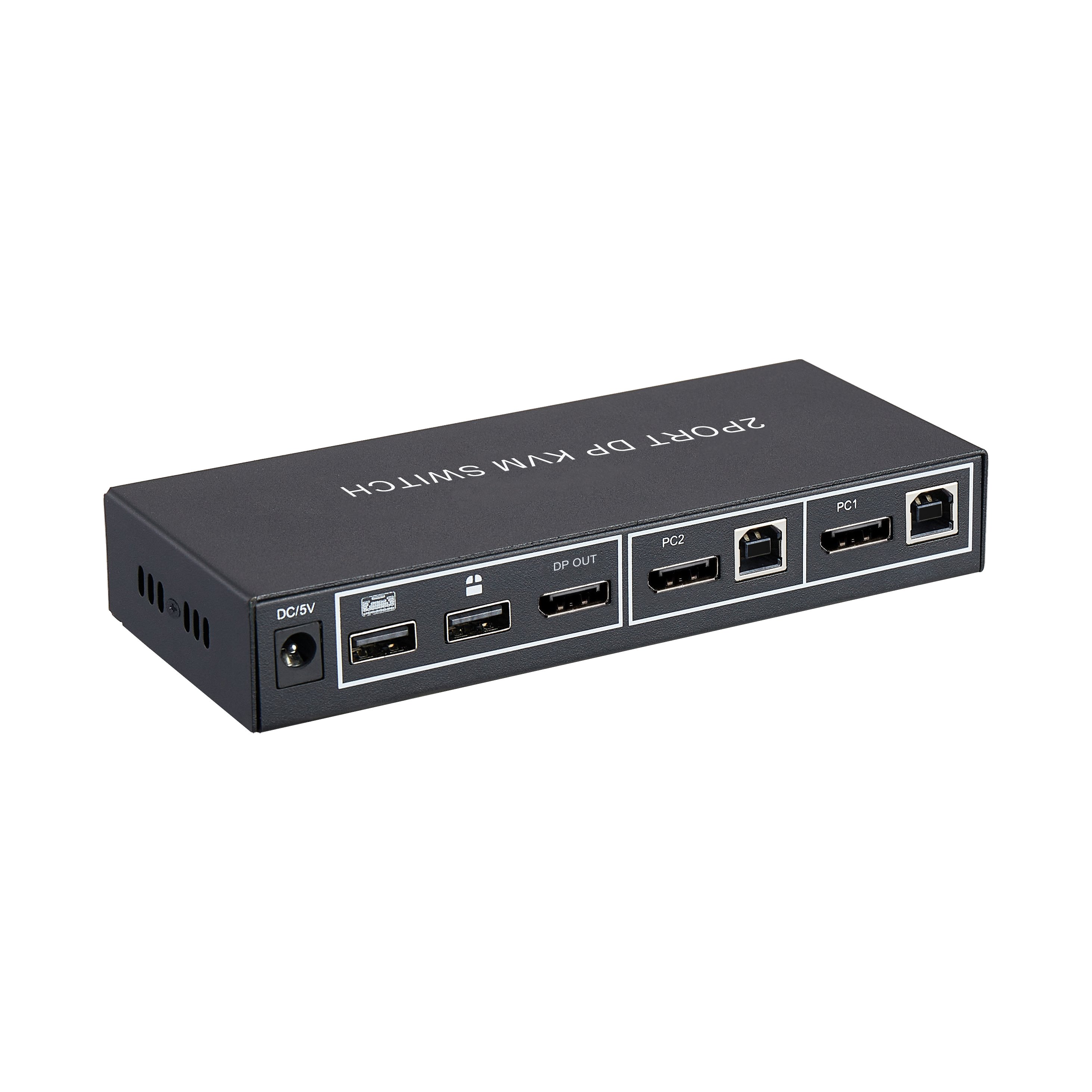 2 Port KVM Switch, 2 Port DP KVM Switch Support 4K@60Hz Mouse Gesture IR Remote Keyboard Hot Keys 2 In 1 Out KVM Switch