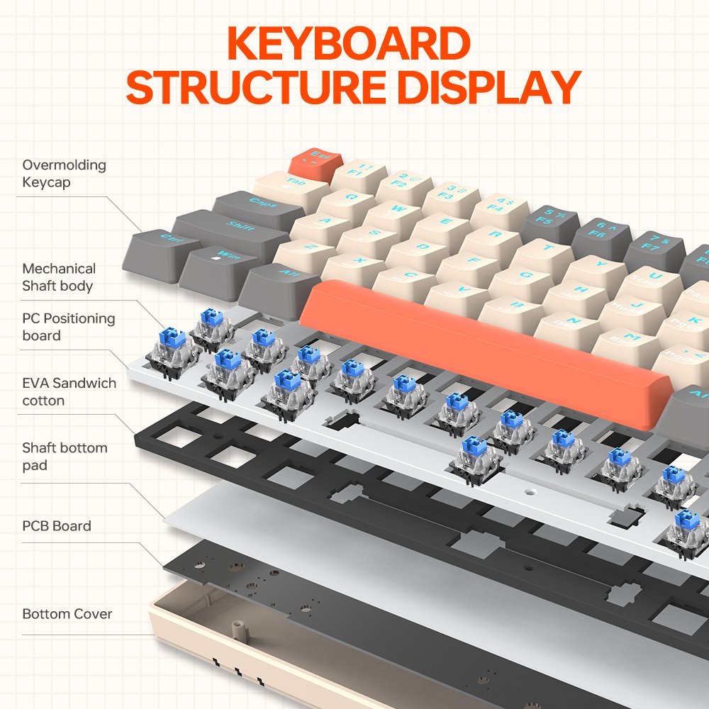 T-WOLF T60 mechanical keyboard blue switch LED RGB Backlit wired usb e-sport keyboard hotswappable mixed color keyboard