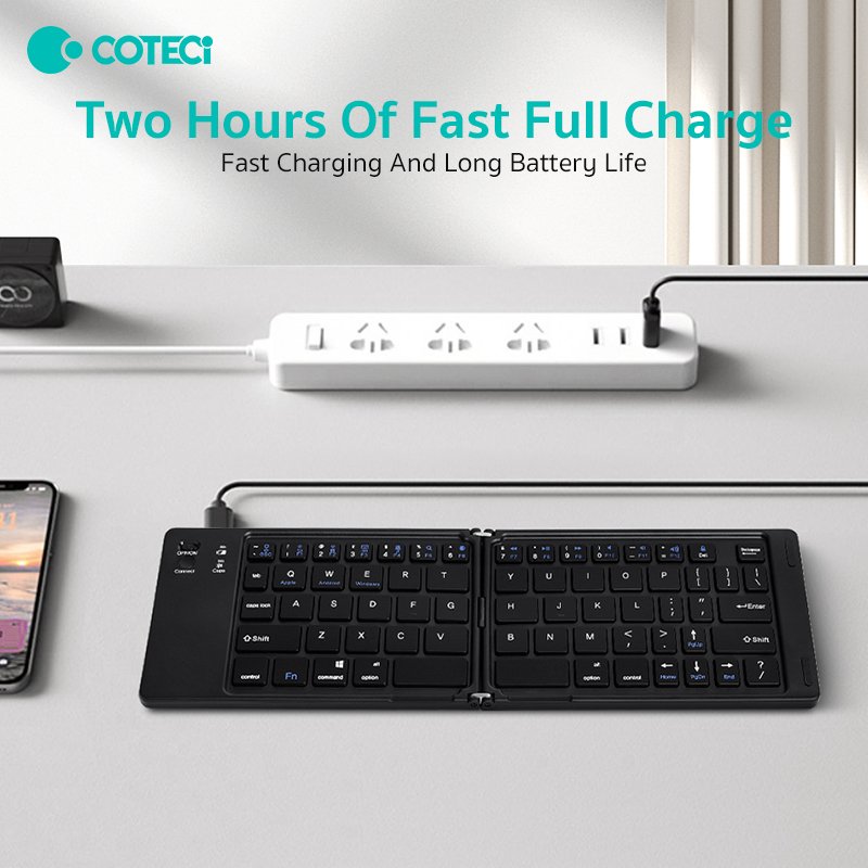 COTECi Portable Wireless Office Folding Keyboard Ergonomic Mini USB iPad Laptop compatible Two-Fold Scissor Switch Tablet