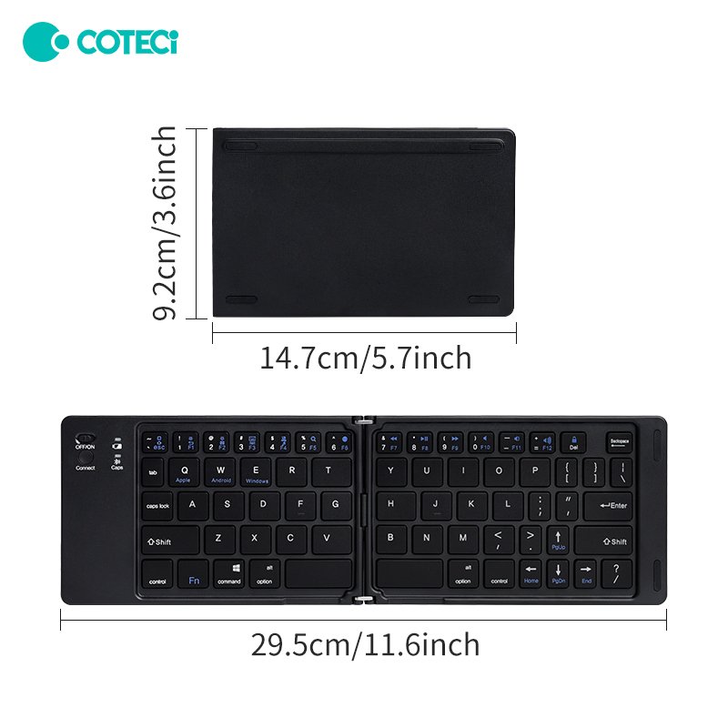 COTECi Portable Wireless Office Folding Keyboard Ergonomic Mini USB iPad Laptop compatible Two-Fold Scissor Switch Tablet